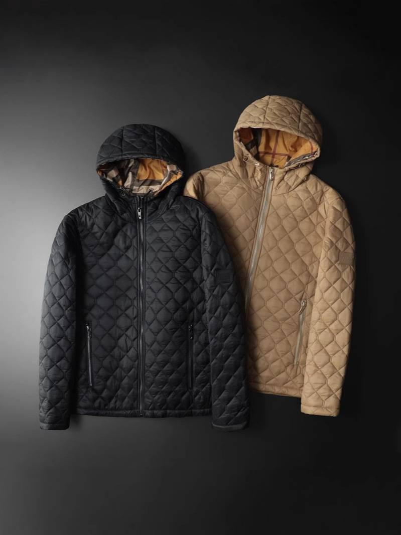 European goods 2024 autumn and winter new men's diamond-shaped thin slim hooded cotton jacket high-quality casual cotton jacket_voghion.com