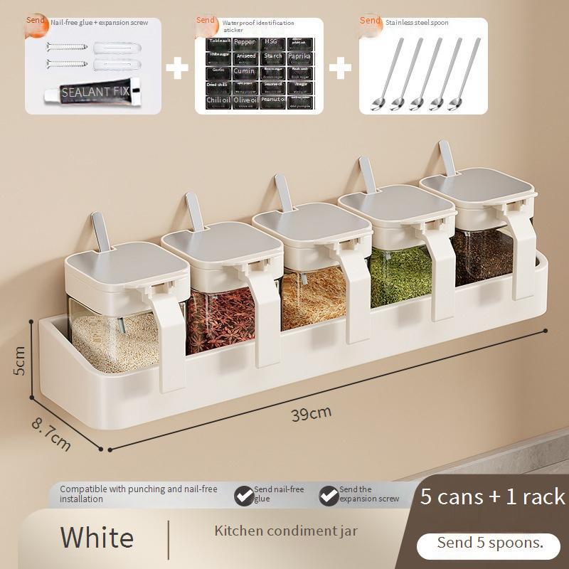 kichen Storage Set Box Rack Combination Set Seasoning Jar Bottle Storage Rack Home Kitchen Wall Hanging Salt Jar Sealed_voghion.com