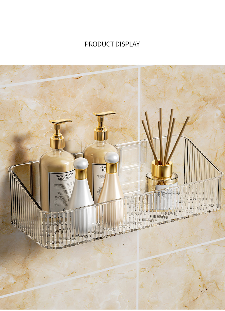 Roestvrije badkamerorganizerplank - Wandmontage zonder boren met afvoergaten voor douche, toiletartikelen en cosmetica_voghion.com