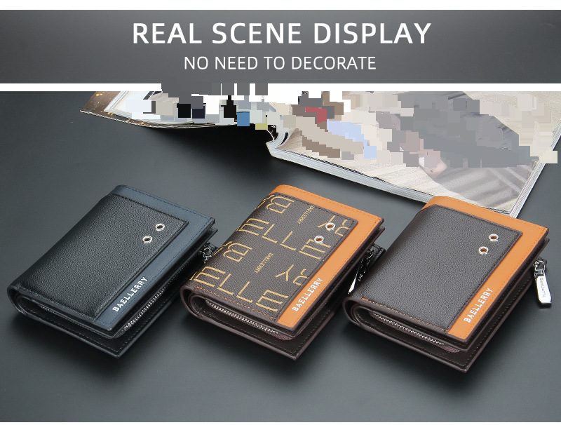 Men's Wallet Short Baellerry Business Buckle Zipper Card Hot SaleHolder Vertical Coin Purse_voghion.com