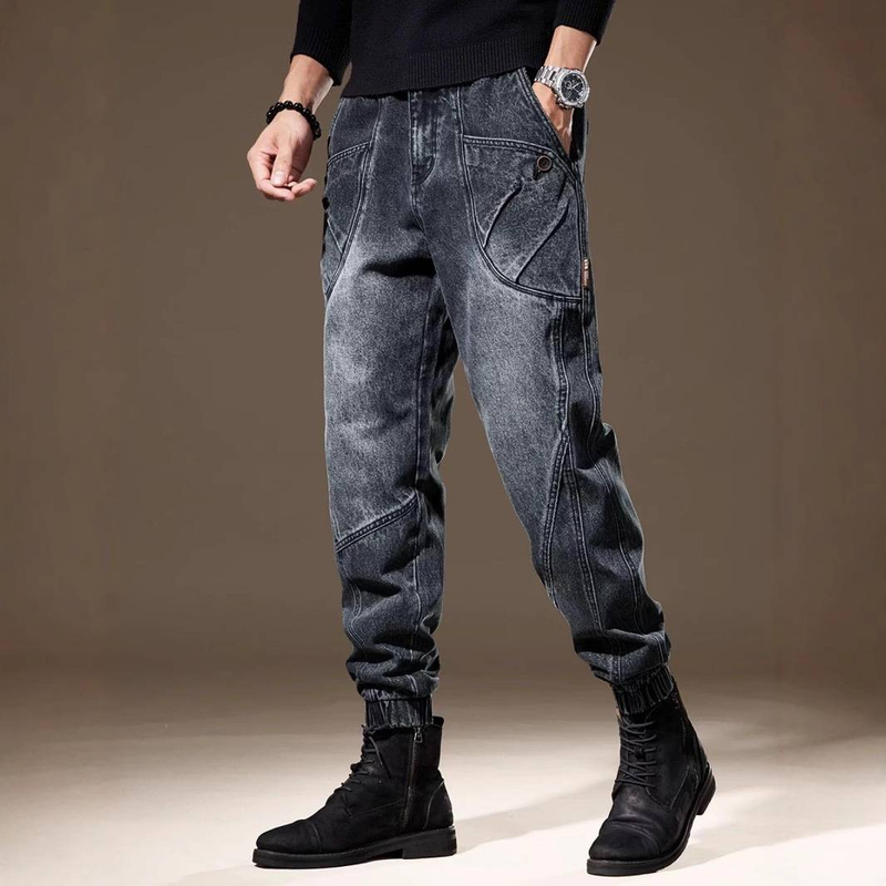 Jeans casual da uomo a gamba dritta, larghi, da lavoro, con tasche multiple, in denim elasticizzato, stile streetwear (blu chiaro, taglie dalla M alla 4XL)_voghion.com