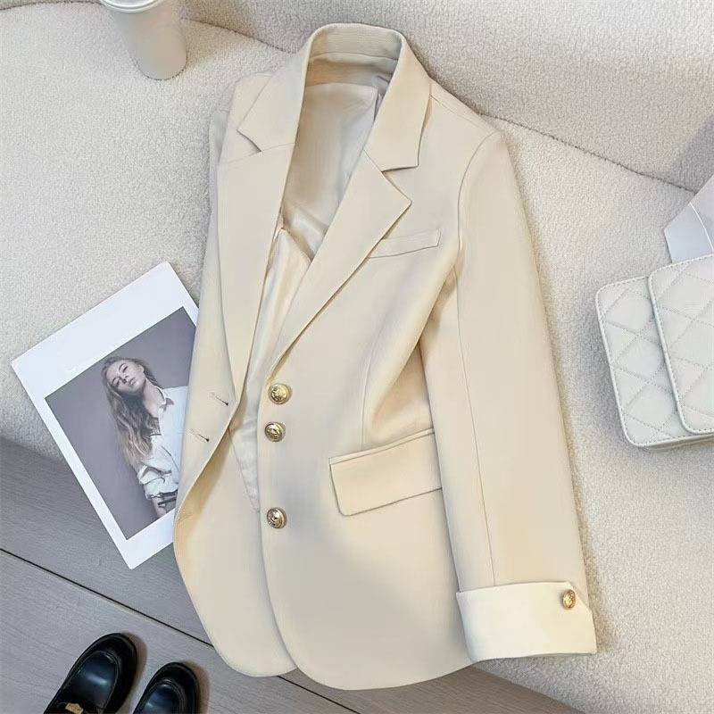 Blazer Feminino de Primavera – Roupa Casual para Escritório, Corte Slim em Poliéster Elástico, Casaco Pequeno e Grande (Preto, Cinza, Bege, Vermelho, Azul-Céu)_voghion.com