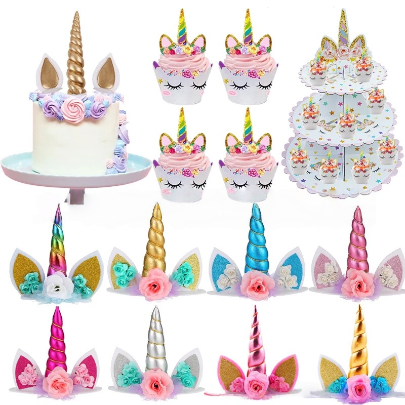 Cerchietto per capelli con unicorno incantato per bambine – Accessorio scintillante per capelli per feste di compleanno con motivo floreale e decorazione per torta_voghion.com