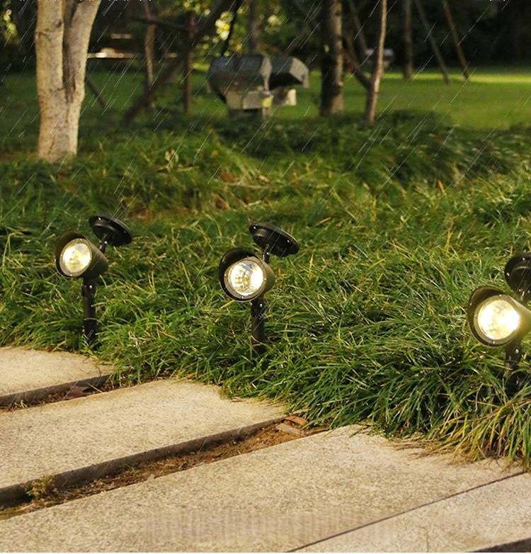 Solarbetriebene LED-Gartenstrahler, 4 LEDs, wasserdichte Landschaftsbeleuchtung für den Außenbereich für Hof, Villa, Park, dekorative Wegbeleuchtung (weißes/warmes Licht)_voghion.com