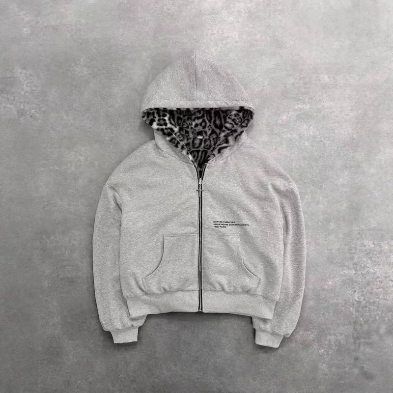 Men's Reversible Zip-Up Hoodie With Leopard Print - Oversized Pullover Sweatshirt For Winter & Fall, Unisex Streetwear_voghion.com