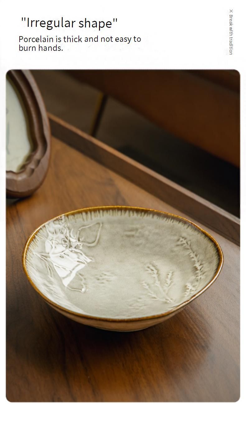 Assiette en céramique de luxe gaufrée de 20 cm – Plat à salade et à apéritif de forme irrégulière avec glaçure coulée au four, élégance rétro pour une cuisine raffinée_voghion.com