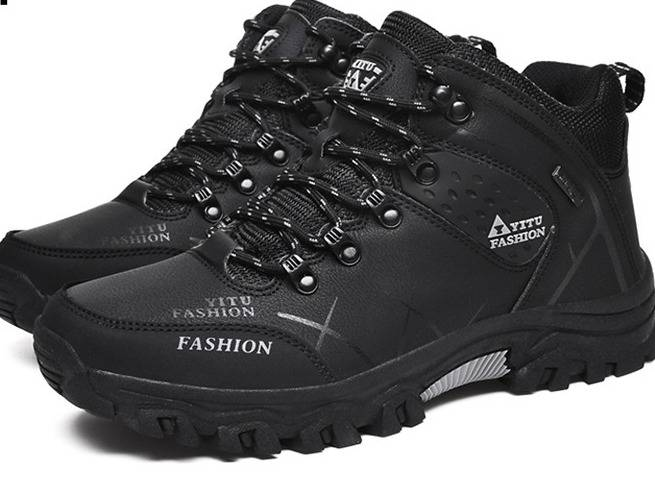 Scarponi da trekking invernali da uomo - Scarpe impermeabili in pelle con fodera in pile, suola in gomma antiscivolo per trekking all'aperto e terreni innevati_voghion.com