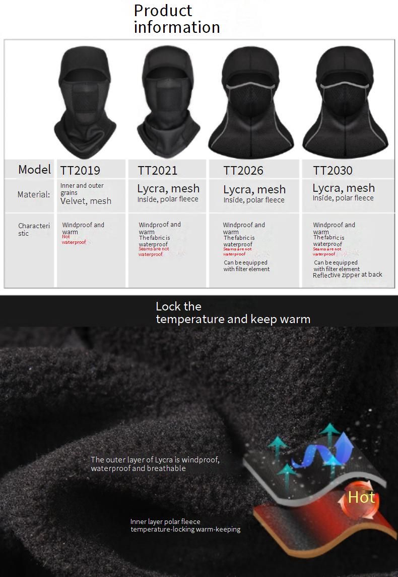 Mascarilla de ciclismo de invierno - Pasamontañas térmico y cortavientos para ciclismo, motociclismo y esquí - Tejido elástico de licra/spandex - Ajuste unisex_voghion.com