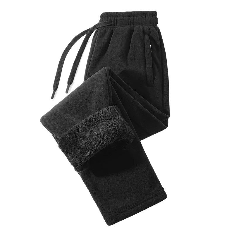 Herren-Sweatpants aus schwerem Fleece – Winterplüschfutter, lockere Passform, Kordelzug in der Taille (Schwarz/Grau/Khaki, S-5XL)_voghion.com