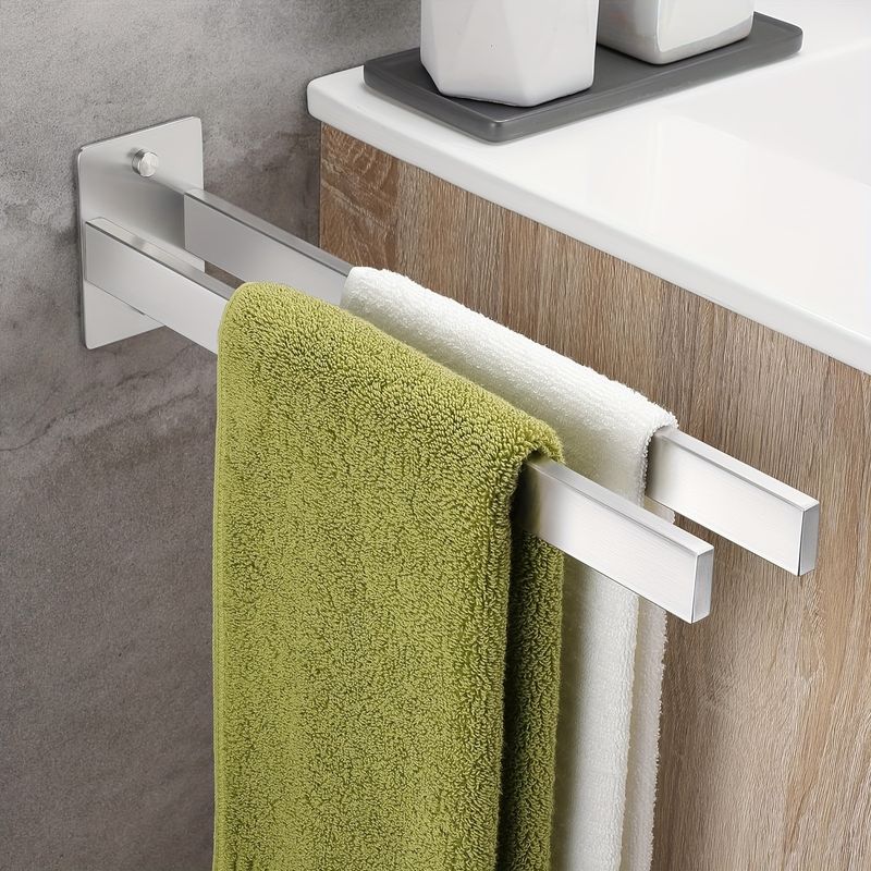 Towel Rail Stainless Steel Towel Holder Self-Adhesive Towel Rail Double No Drilling Bath Towel Holder For Bathroom Kitchen Wall Silvery 40 Cm_voghion.com