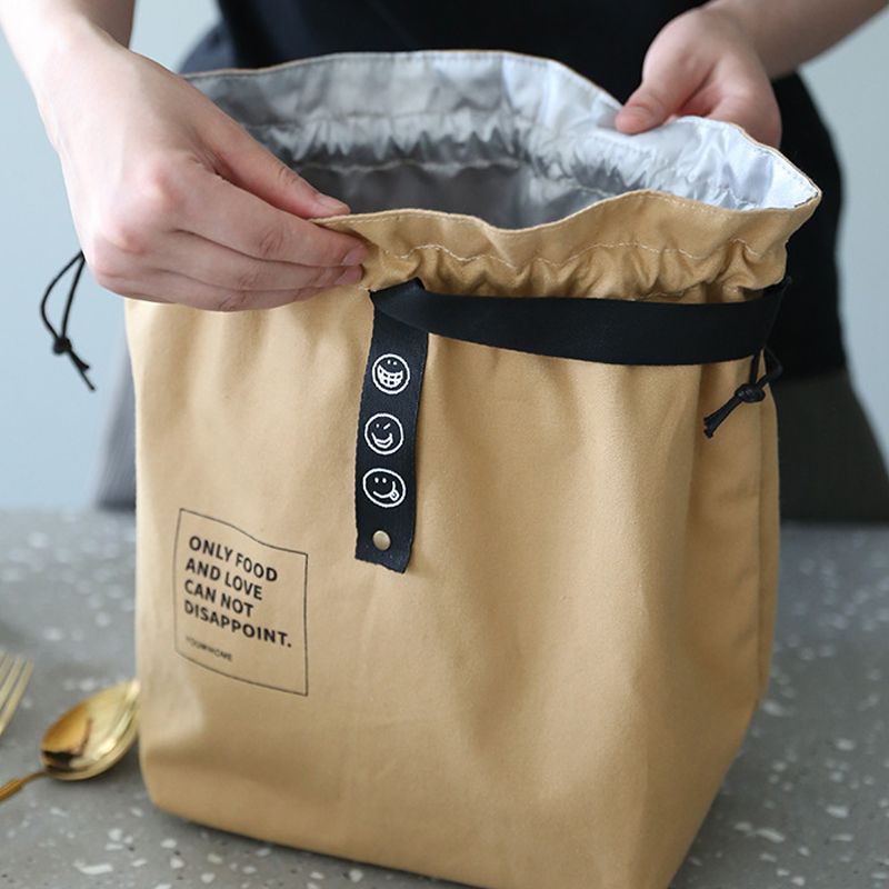 Sac à bento isolé à large ouverture en toile avec cordon de serrage, sac de rangement pour boîte à lunch, sac à main d'école, pique-nique, camping, accessoires de cuisine_voghion.com