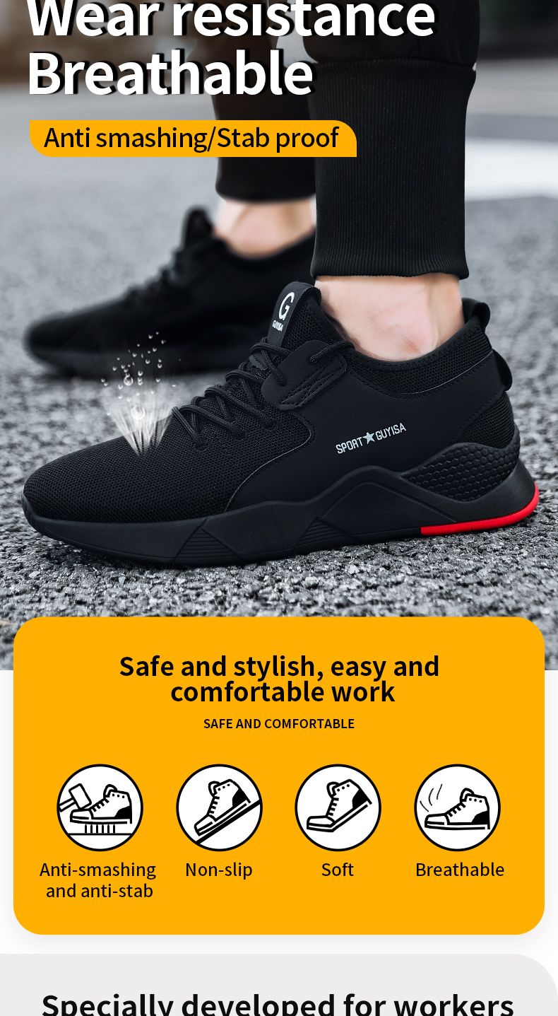 Buty robocze GUYISA z stalowym noskiem, czarne, odporne na uderzenia i przebicia, 35-50 8186_voghion.com