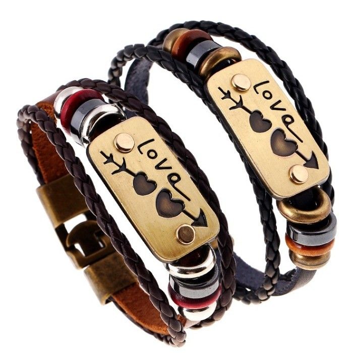 Personalisierte Amors Armband Paar Stil Ein Pfeil Durch Herz Legierung PU Leder Schmuck_voghion.com