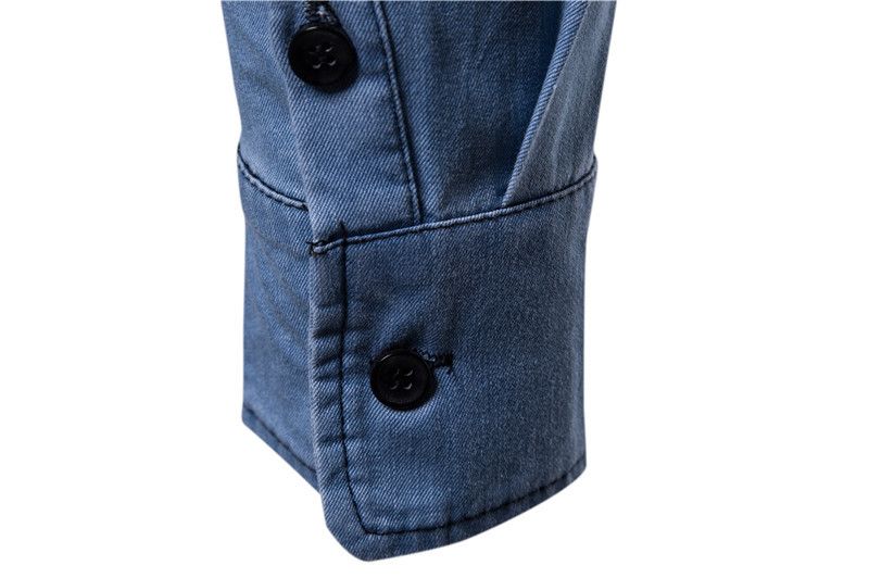 Herrenbekleidung gewaschenes Langarm-Jeanshemd Jugendmode lässiges einfaches Hemd_voghion.com