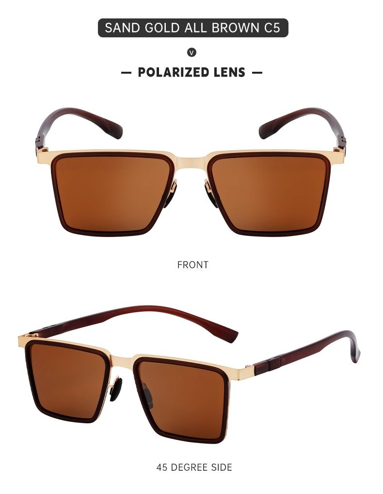 Retro Square Frame Sunglasses Men's Trendy Polarized Sunglasses Men's Sunglasses_voghion.com