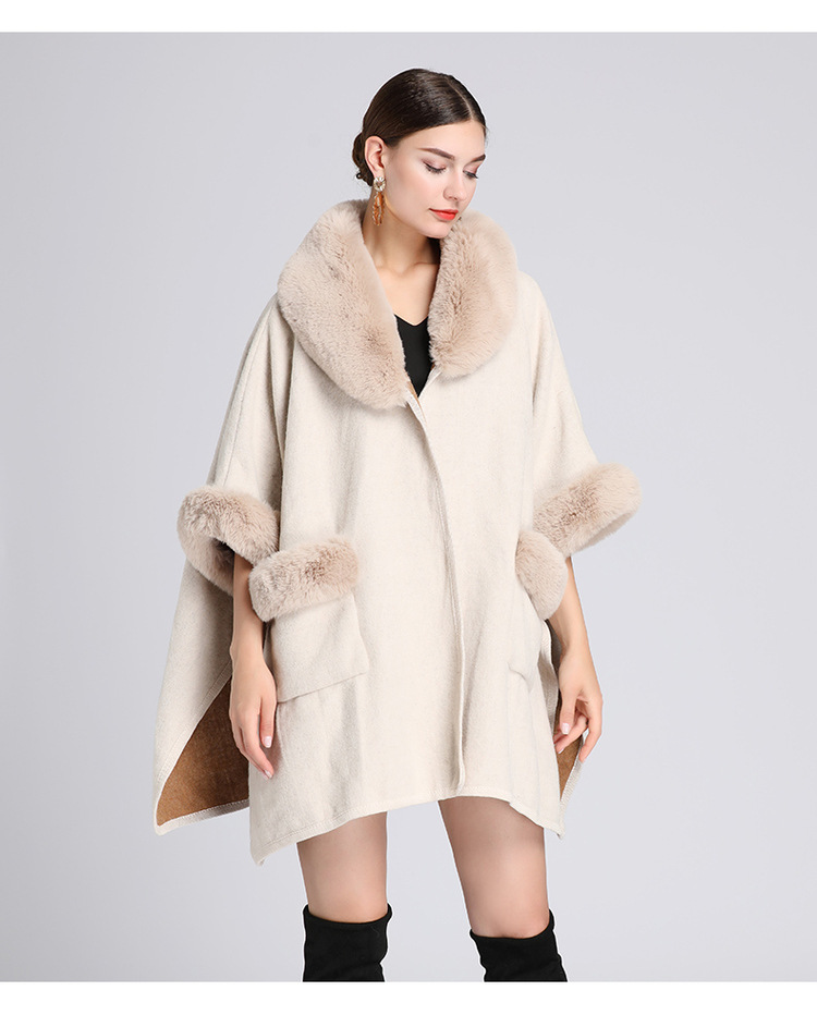 Damenkleeder Imitatioun Rex Kanéngchenpelzkragen Schal Mantel Grouss Gréisst locker Wollmantel Cardigan fir Fraen_voghion.com