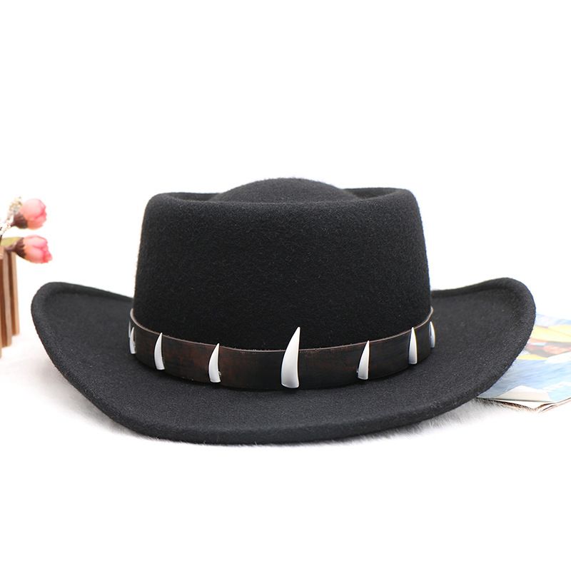 imitation ivory decorated wool felt autumn and winter new cowboy hat for men and women_voghion.com