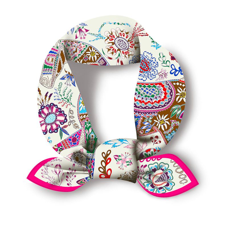 Ethnic style headscarf temperament simulation silk spring matching shirt print small square scarf for women_voghion.com