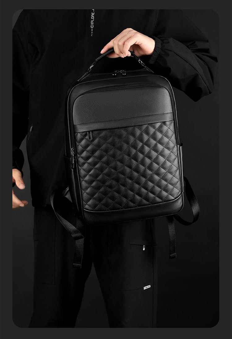 Zaino da lavoro in pelle PU Zaino da uomo impermeabile Zaino per computer semplice multifunzionale alla moda_voghion.com