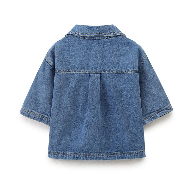 Damenbekleidung Kurzes Jeanshemd Zweireihiger Jeansrock Hosenanzug_voghion.com