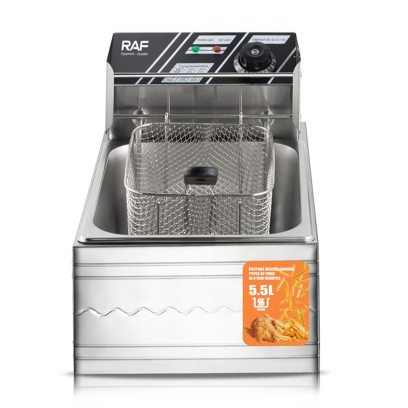 Friteuse électrique 5,5 L, usage domestique et professionnel, pour frites, bâtonnets de pâte frits et poulet, thermostat réglable, conception sûre, norme européenne._voghion.com