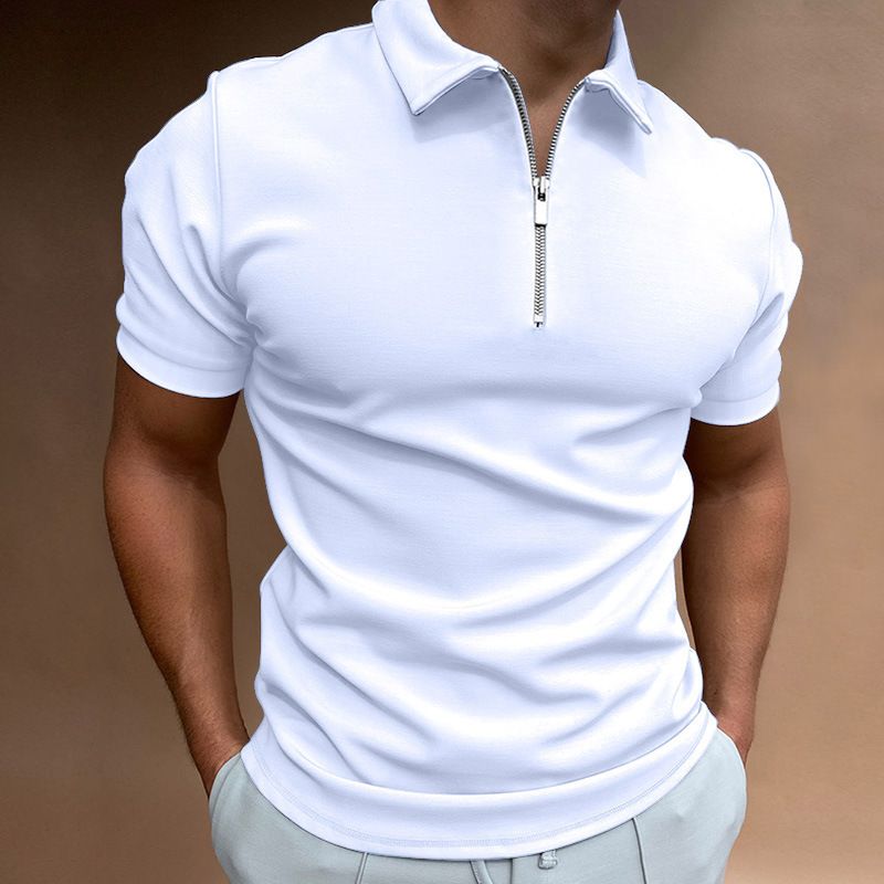 2024 Nueva camiseta polo de color sólido con estampado 3D de moda informal con cremallera de manga corta para hombre_voghion.com