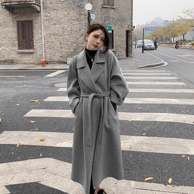 Doppelseitig für Damen, Herbst und Winter 2025, Petite Cashmere Langer roter Schnürmantel aus 100 % Wolle_voghion.com