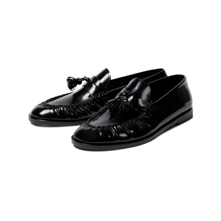 Row Single Full Genuine Tassel Loafers British Style Flat Round Toe Small Leather Shoes Breathable Comfortable_voghion.com