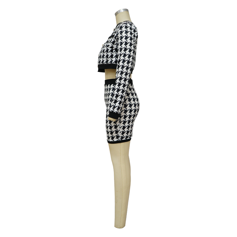 Damen-Langarm-Cardigan-Weste, Wickel-Hüftrock, bedrucktes dreiteiliges Set_voghion.com