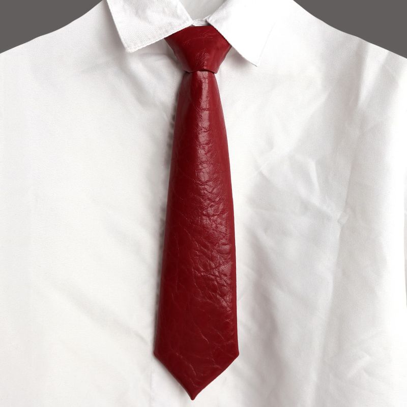 Cravatta casual in pelle stile college JK/DK nera senza nodo per personalità femminile_voghion.com