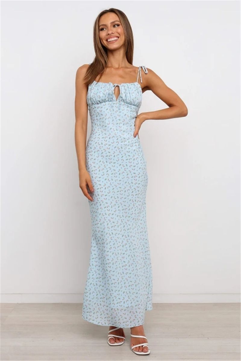 Women's Clothing Floral Pleated Backless Lace Up Suspender Long Skirt Hip Wrapped Fishtail Skirt European Size Is Larger_voghion.com