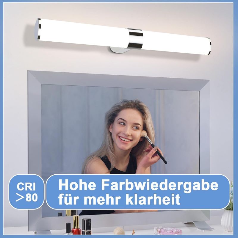 Glitzerlife LED Spiegelleuchte Modern Spiegellampe - 15W 60cm Chrom Wandlampe Wasserfest IP44 Neutralweiß 4000K Feuchtraumleuchte Für Bad Keller Küche_voghion.com