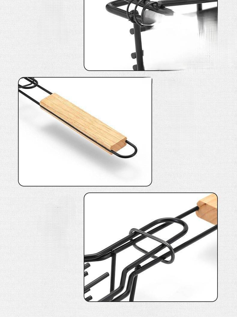 2-Pack Outdoor Wooden Handle BBQ Grill Basket - Perfect for Camping, Meat & Vegetable Grilling, Picnic BBQ Tool, Charcoal Sausage Skewers_voghion.com