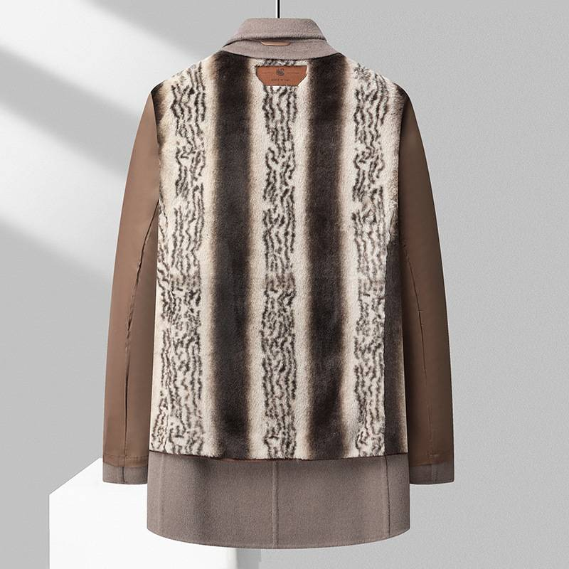 Herrenbekleidung Handgenähter Herbst- und Wintermantel aus 100 % Wolle mit Blumenmotiv, doppelseitiger Nylonmantel für Herren, abnehmbarer Wollmantel mit Gänseseide-Baumwollfutter_voghion.com
