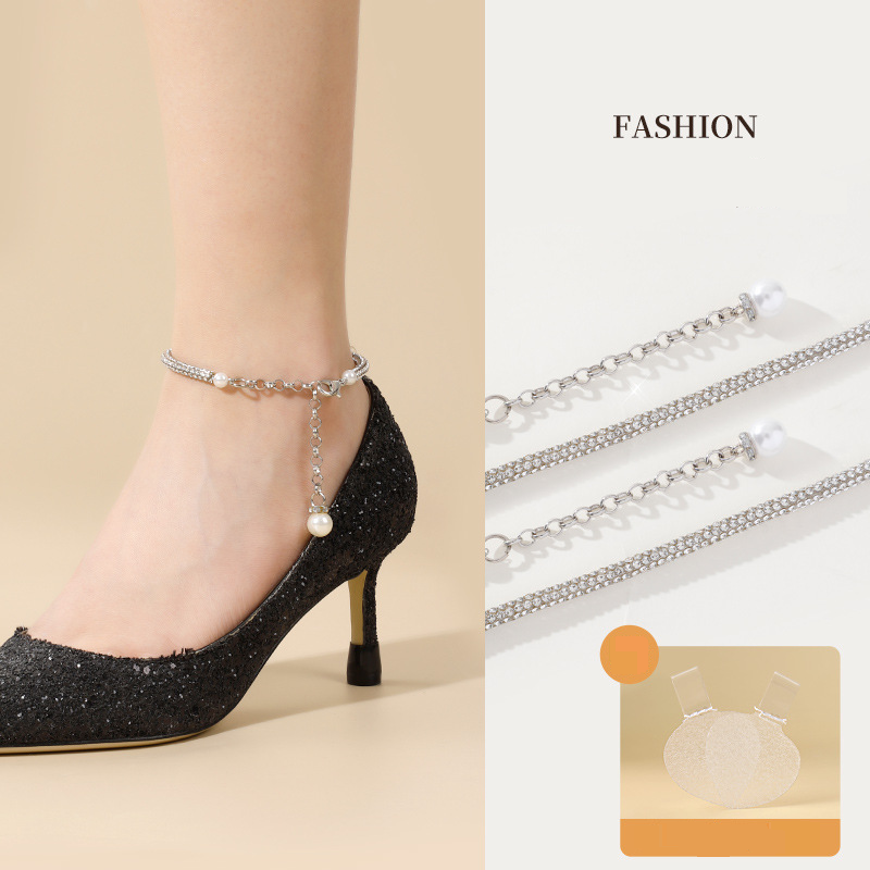 Accessori per scarpe sui nuovi sandali con tacchi alti con lacci di perle e diamanti senza tacco che cadono dal tallone, cinturini regolabili, installazione gratuita_voghion.com