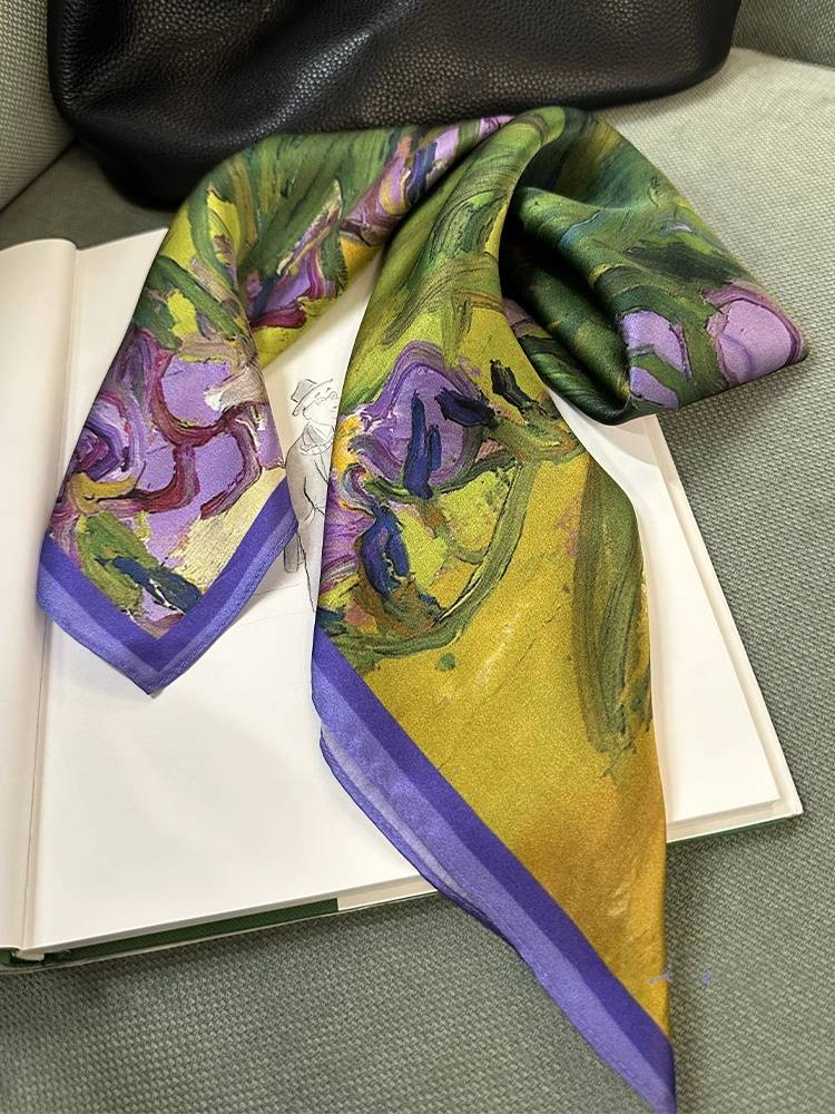 Lila Iris ~100% Maulbeerseide Schal Seide 65 Kleiner quadratischer Schal Seidenschal Dünner hochwertiger Geschenkschal Crushed Flower_voghion.com