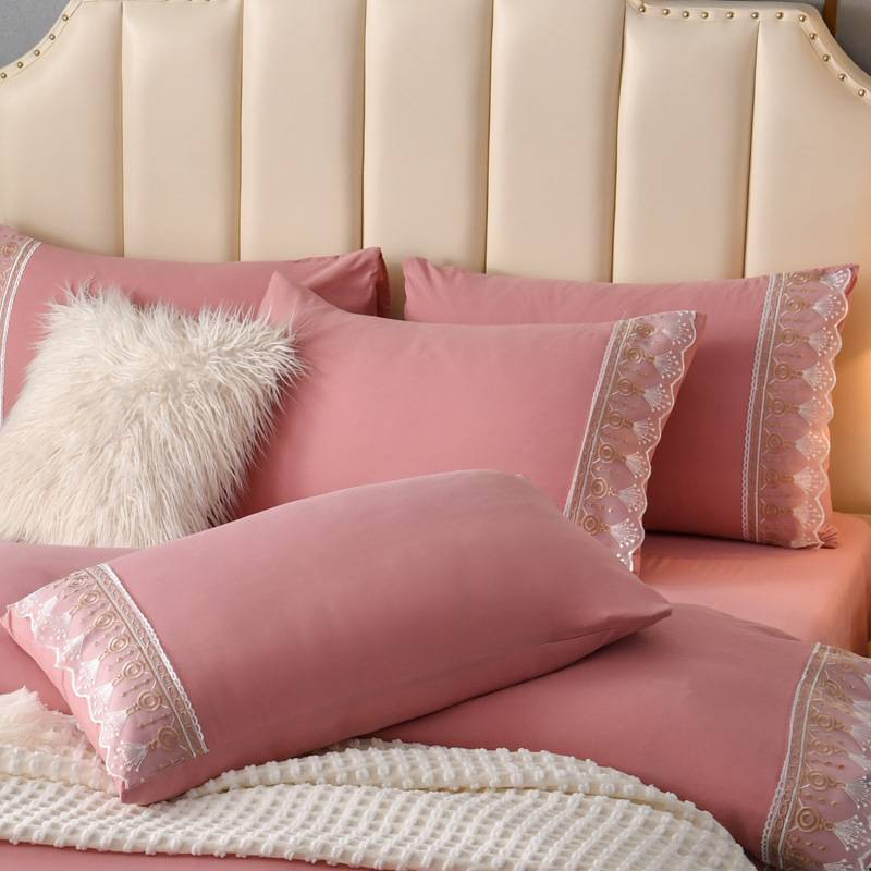 Set di biancheria da letto con pizzo, copripiumino in cotone spazzolato lavato, tinta unita, federe, 3/4 pezzi, stile hotel di lusso_voghion.com