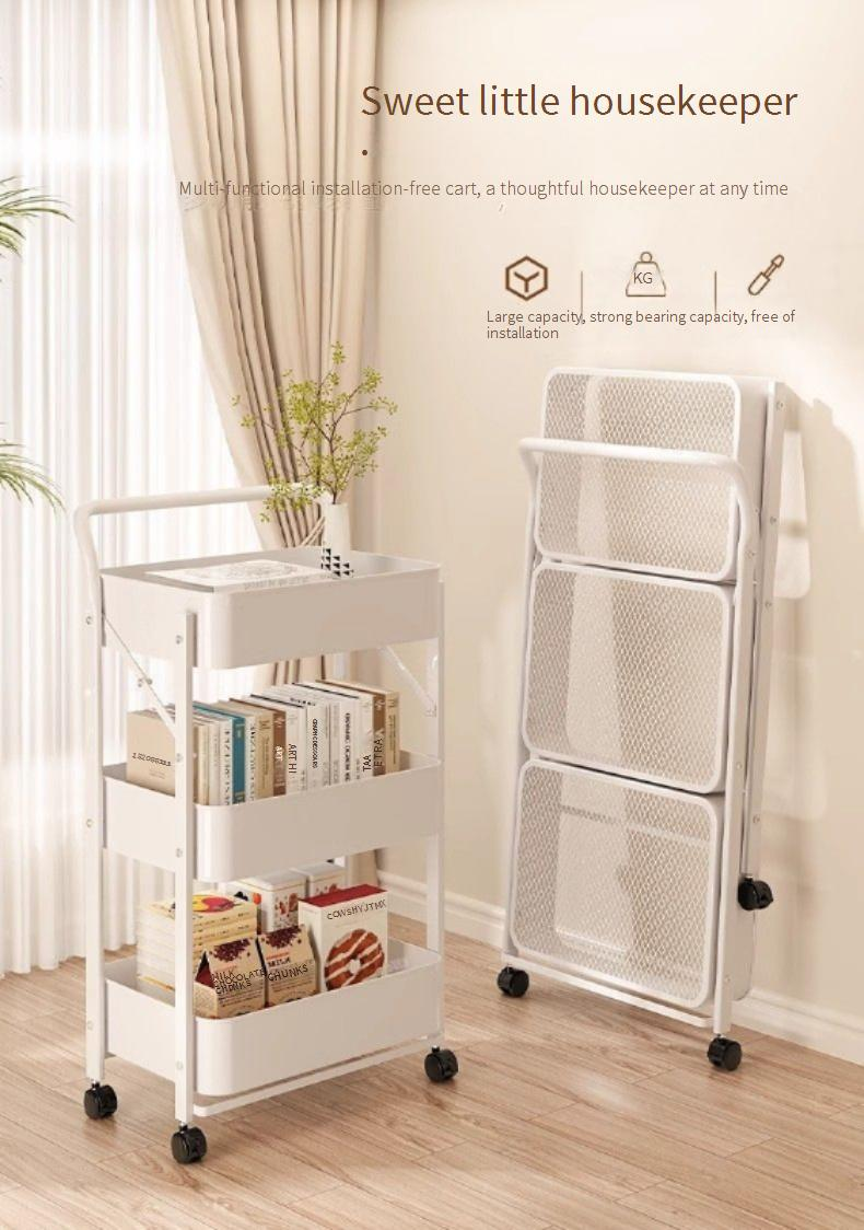 Gezinsorganizer Mobiele Trolley Staande Staande Meerlaagse Opvouwbare Keukenrek Snackrek IJzeren Badkamer Opbergrek_voghion.com