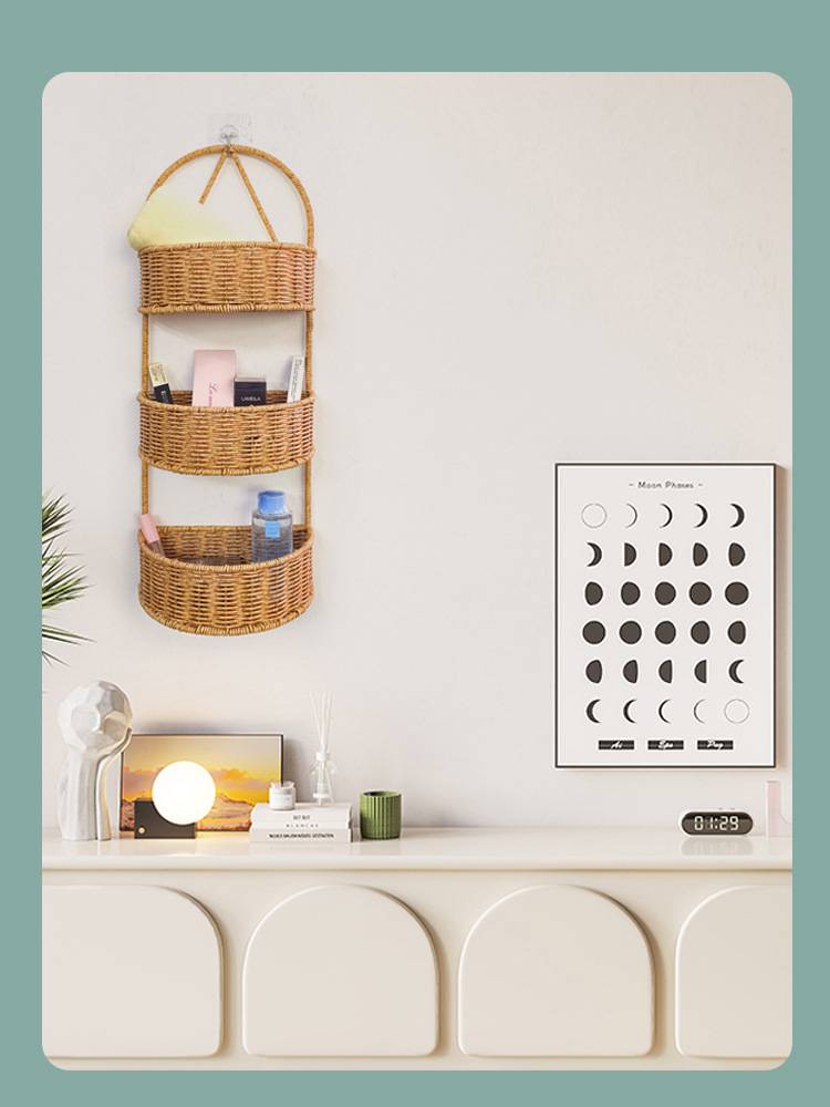 Creative Hand Woven Wall Mounted Basket Single Layer Multi Layer Wall Mounted Multi Purpose Basket Wall Mounted Storage Basket_voghion.com