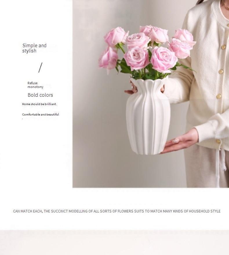 Modern Minimalist Cream White Ceramic Vase - Elegant Home Decor For Fresh/Dried Flowers, Perfect For Living Room, Coffee Table, Wedding & Gift_voghion.com