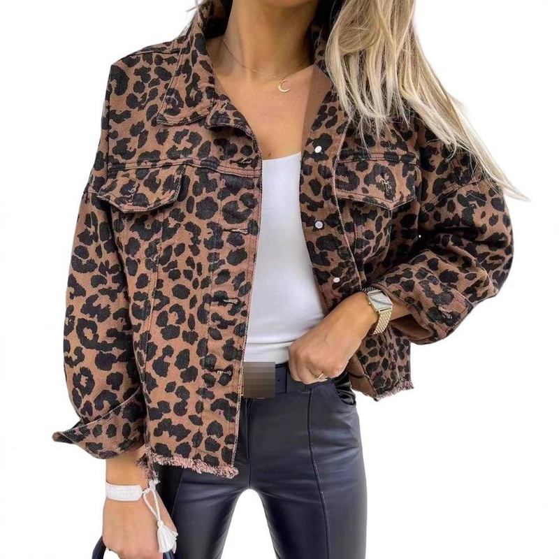 Abbigliamento da donna Camicia in cotone alla moda con stampa leopardata - Camicetta casual a maniche lunghe dalla vestibilità comoda per donna (S/M/L/XL)_voghion.com