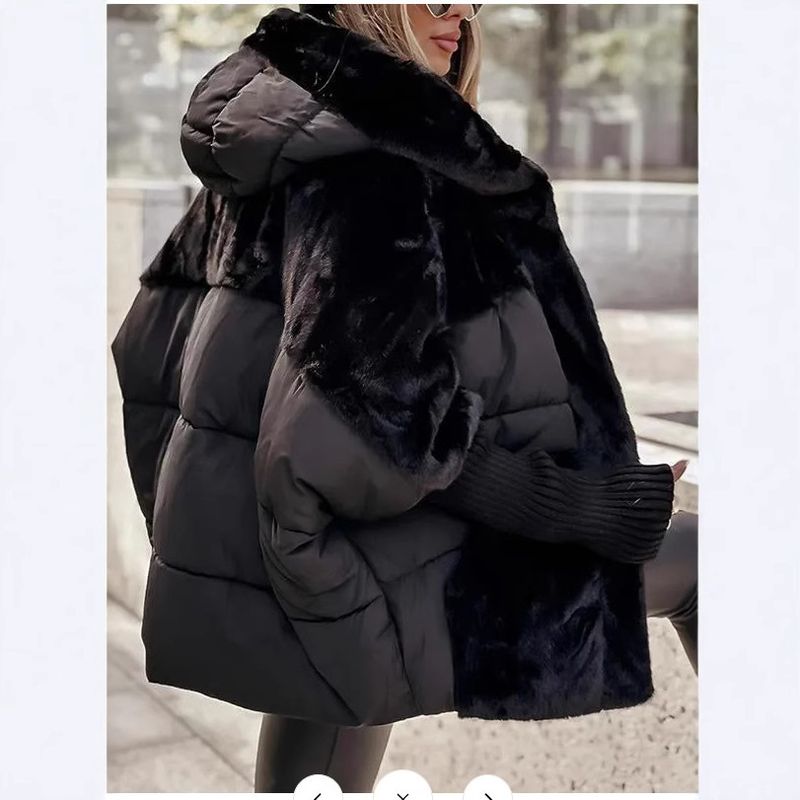Mädchen Steppjacke – Leichter Patchwork-Baumwollmantel mit abnehmbarer Kapuze (Schwarz/Apricot/Khaki, S-XXXL)_voghion.com