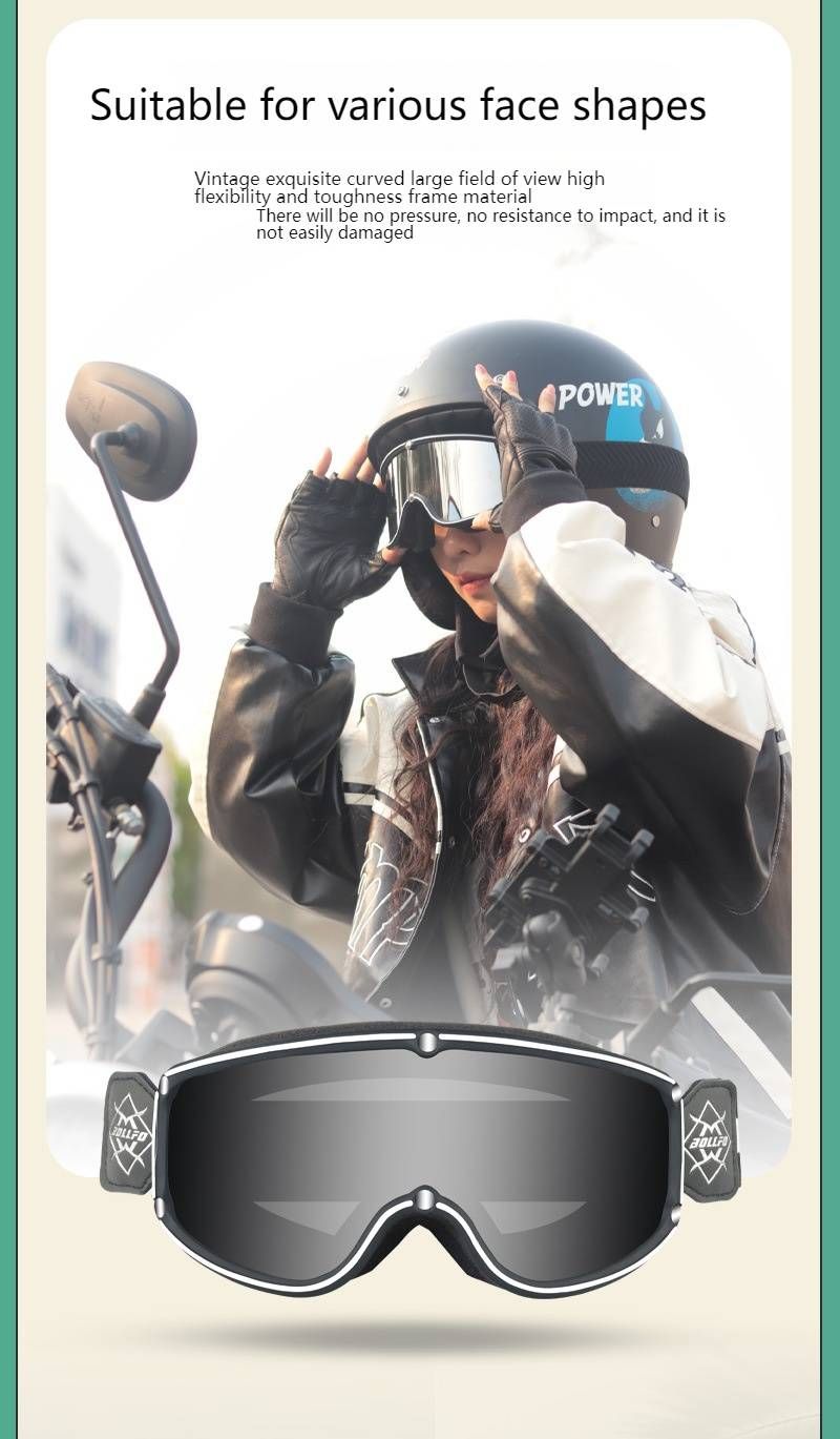 Retro Harley-Style Goggles – Motorcycle Cycling Unisex Windproof Glasses With Interchangeable Lenses (Black/White Frame, Smoke/Silver/Mirror Lenses)_voghion.com