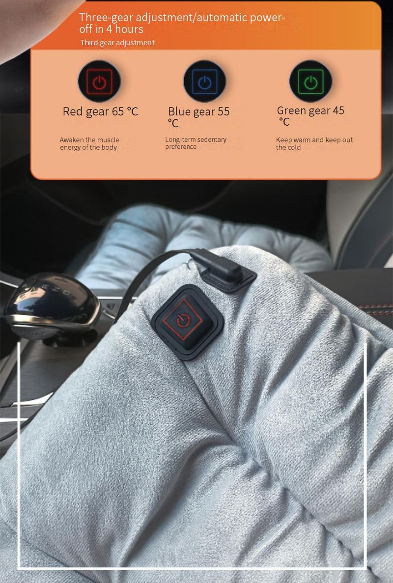 Poduszka grzewcza z grafenu z zasilaniem USB, 3 ustawienia temperatury, zmywalna i przenośna, do biura i samochodu (szara/czarna/brązowa)_voghion.com
