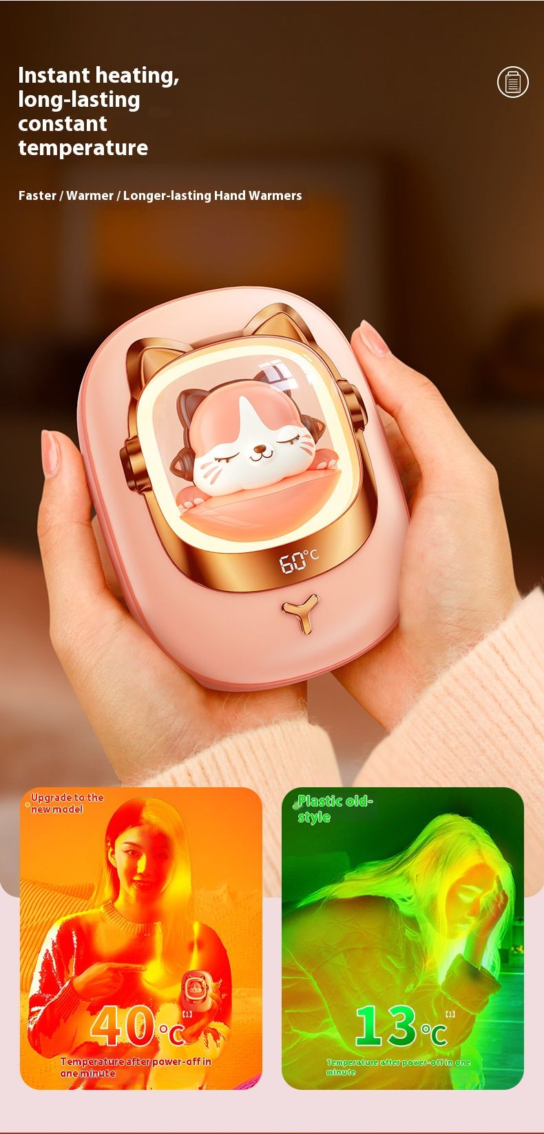 Magnetic USB Hand Warmer & Power Bank – 2400mAh Mini Heating Pad With Fast Warmth, Cute Animal Design For Gifts, Travel & Daily Use_voghion.com