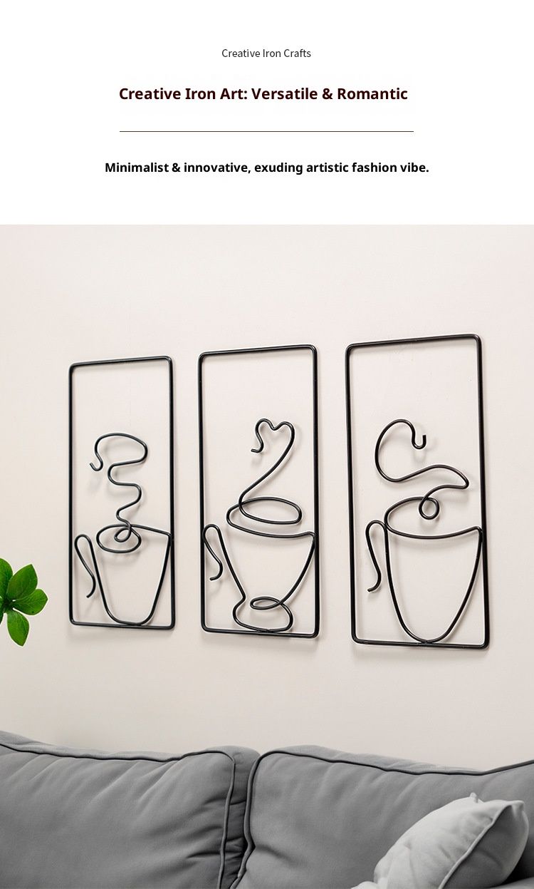 European-Style Coffee Cup Wall Art – Iron Hanging Decor For Entryway & Home (Black/Gold, Set Of 3)_voghion.com