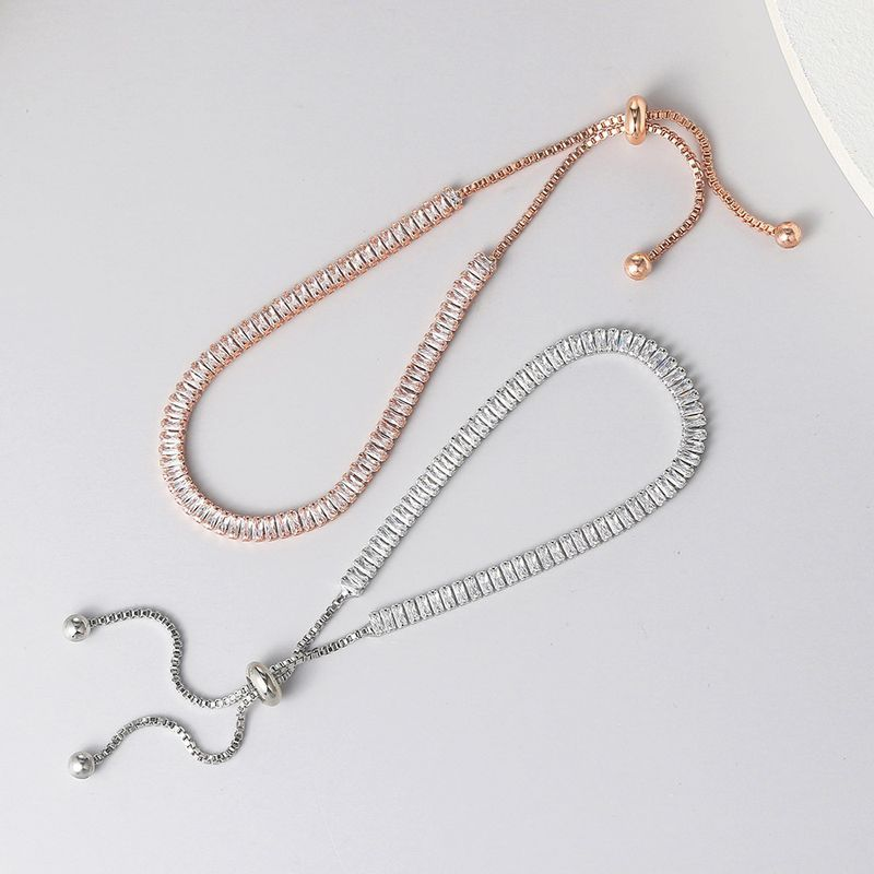 Obuyue Mode Rektangulär Zirkon Enkelrad Full Dia Justerbart Kristallarmband Damhandstycke_voghion.com