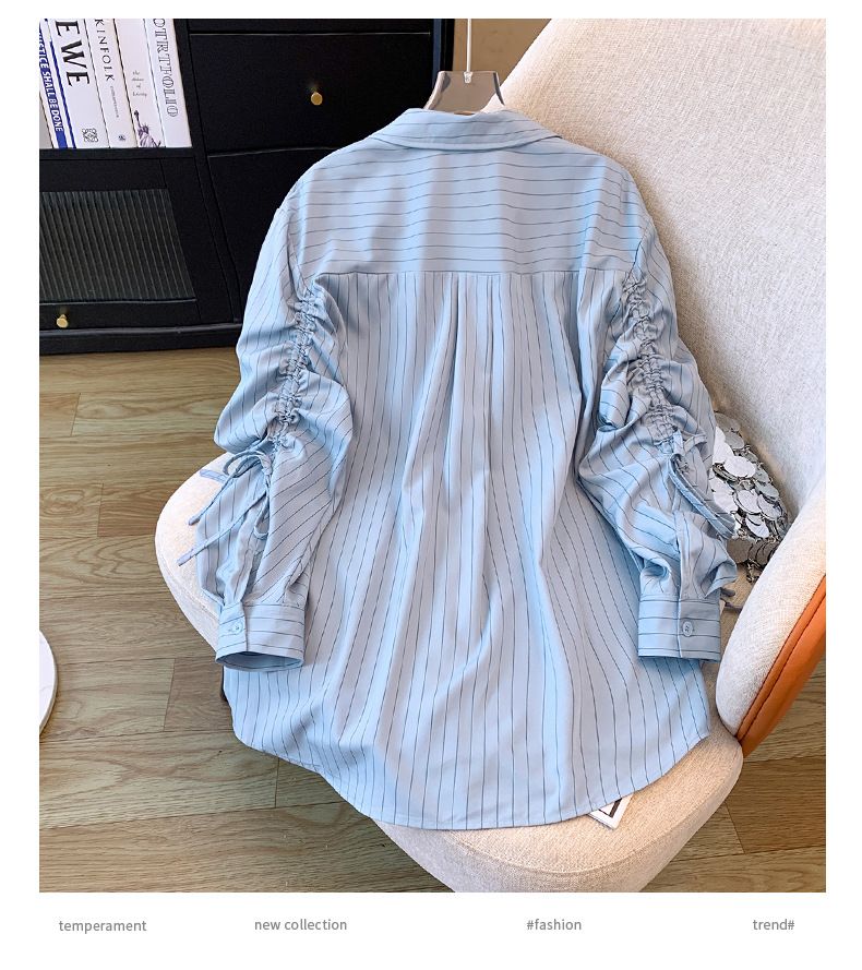 Women's Clothing Striped Drawstring Shirt Design Niche Lazy Style Loose Beautiful Long Sleeved Shirt_voghion.com