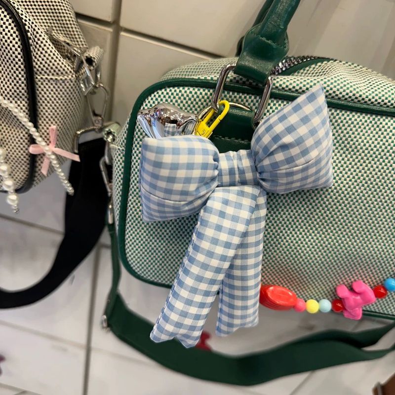 Portachiavi versatile squisito con fiocco scozzese coreano, elegante, ciondolo per zaino, decorazione per auto all'ingrosso_voghion.com