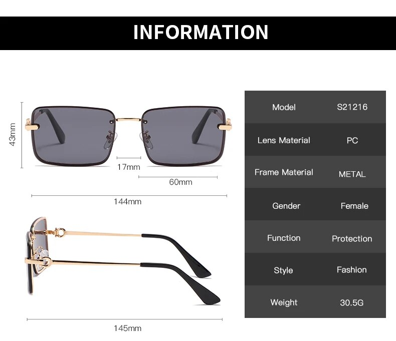 Mood Retro ruudukujulised päikeseprillid naistele Brändi disainer Moe ääristeta gradientsulamist päikeseprillid Varjud naistele raamita_voghion.com